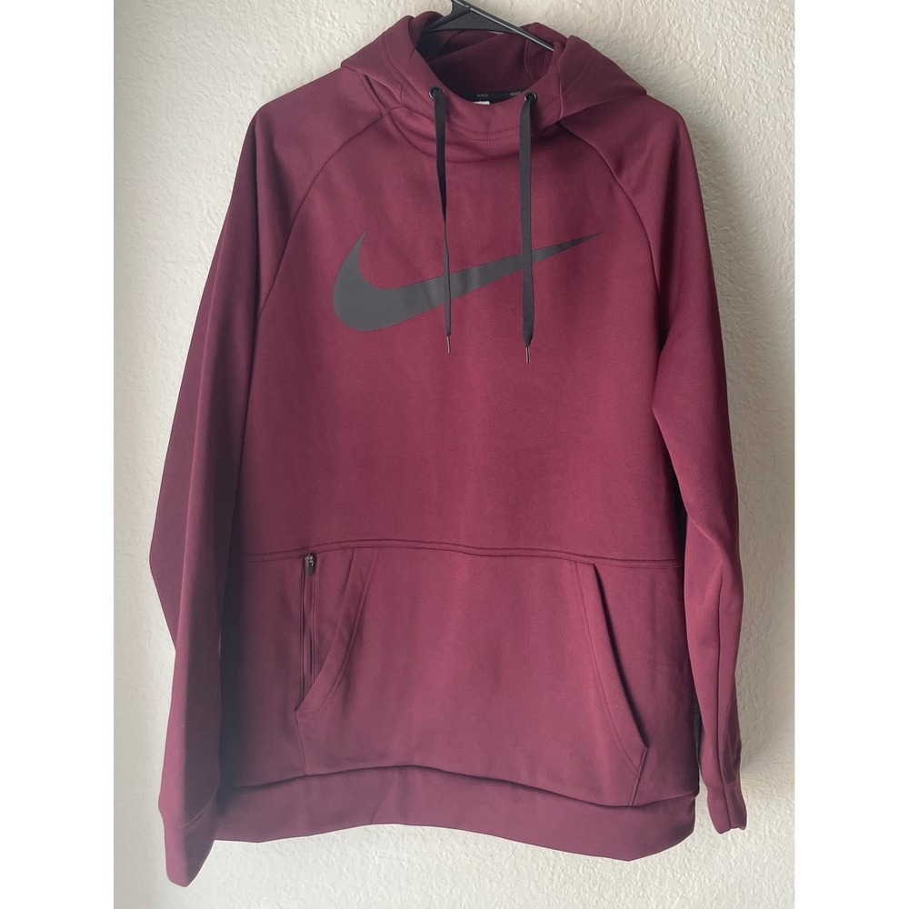 Nike Therma-FIT Miler Women Burgundy pullover Fleece Lining Hoodie Logo Sz M